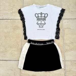 John Galliano Kids Set Top with Skirt, White and Black, Size 8